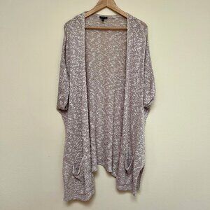 EXPRESS Oversized White and Tan Marled Dolman Sleeve Open Front Cardigan M / L